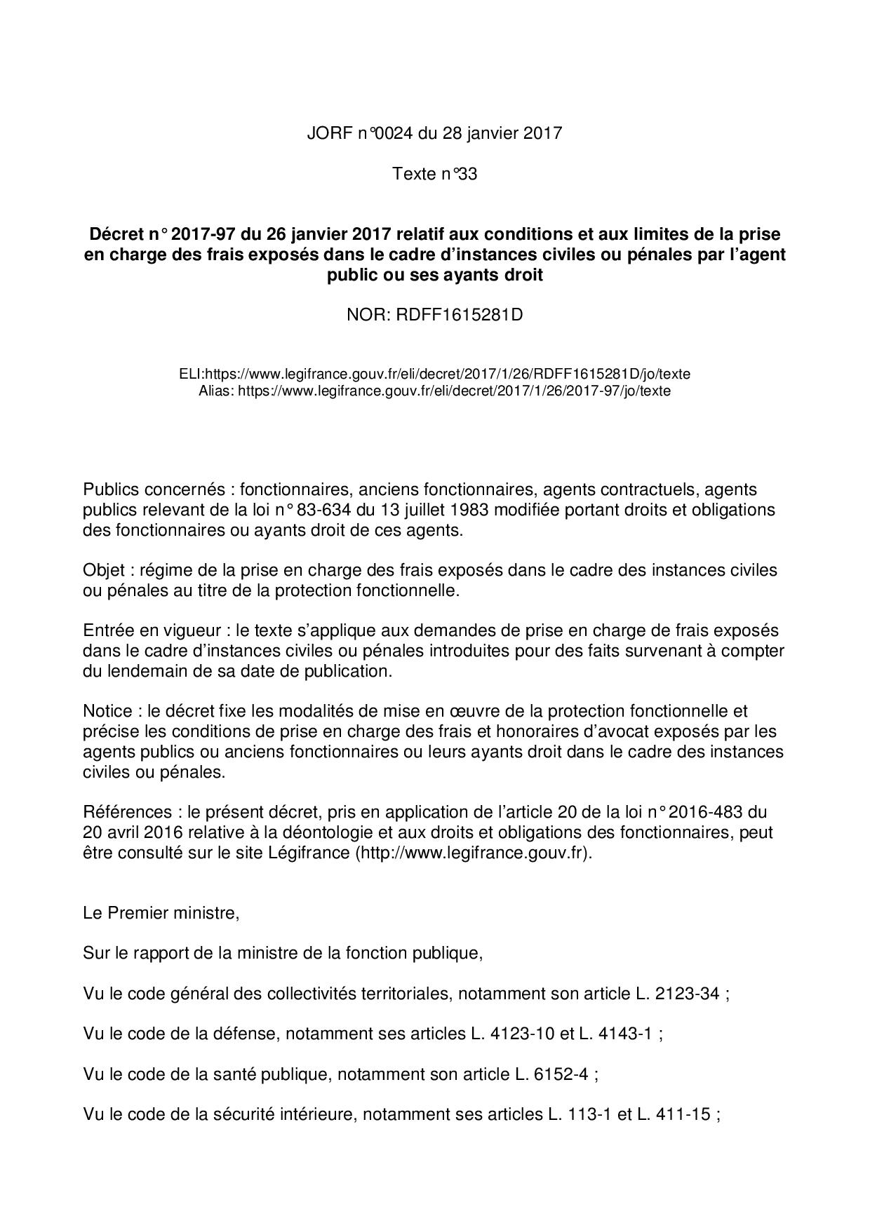 Decret n 2017 97 du 26 janvier 2017 version initiale page 001